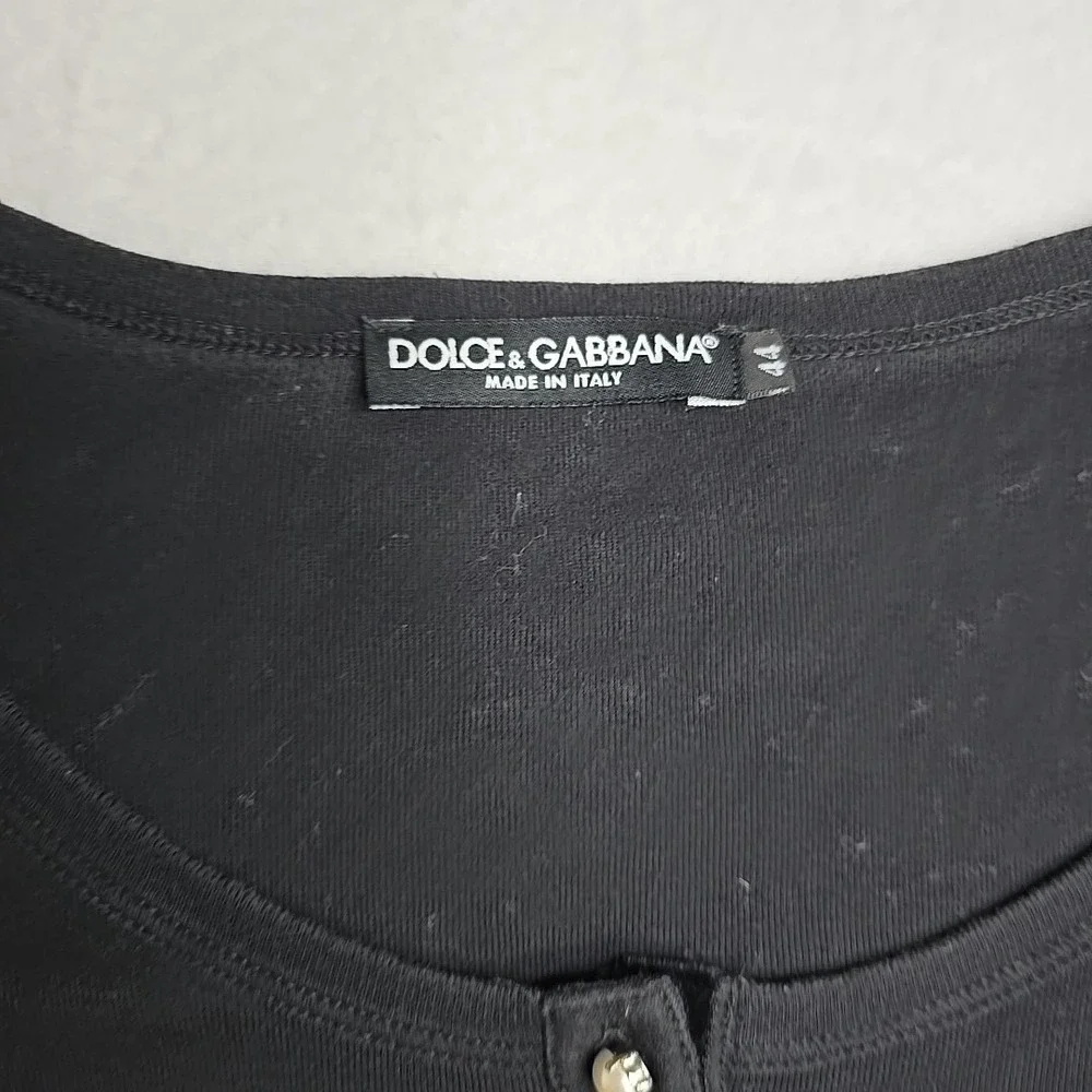 Dolce & Gabbana Women Black Shirt Size 44 Pearl Button Closure Lace Sleeve US 8